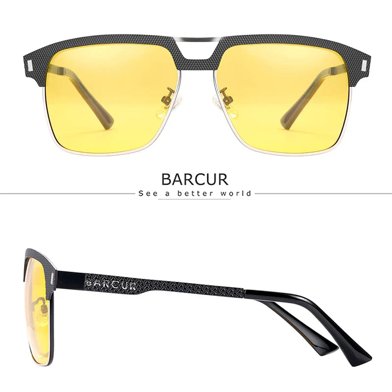 BARCUR Polarized Men’s Sunglasses – Fashionable Square Stainless Steel Frame UV400 Protection Anti-Reflective Outdoor Sports & Driving Eyewear – Original Design Casual Style with Premium Polycarbonate Lenses