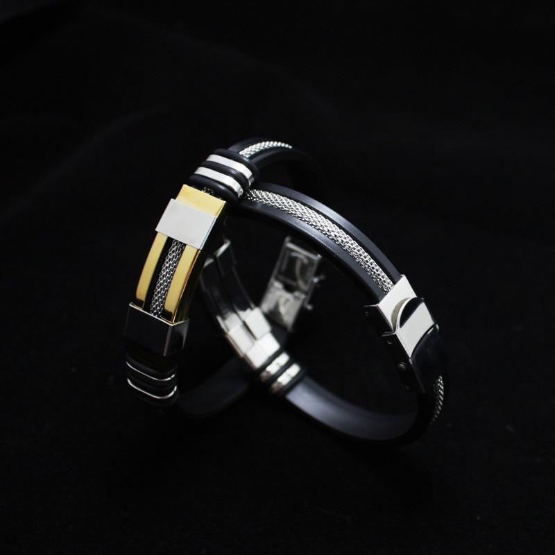Stainless Steel Silicone Bracelet Men Jewelry Wrist Band Punk Style  Men Rubber Charm Brecelet