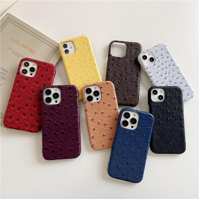 Genuine Leather Case for iPhone 13 Pro Classic Pattern Real Leather Full Coverage High-end Luxury Glossy Leather Couple Soft Case For iPhone 14 11 12 13 Pro Max 7 8 Plus 2 iPhone Cover