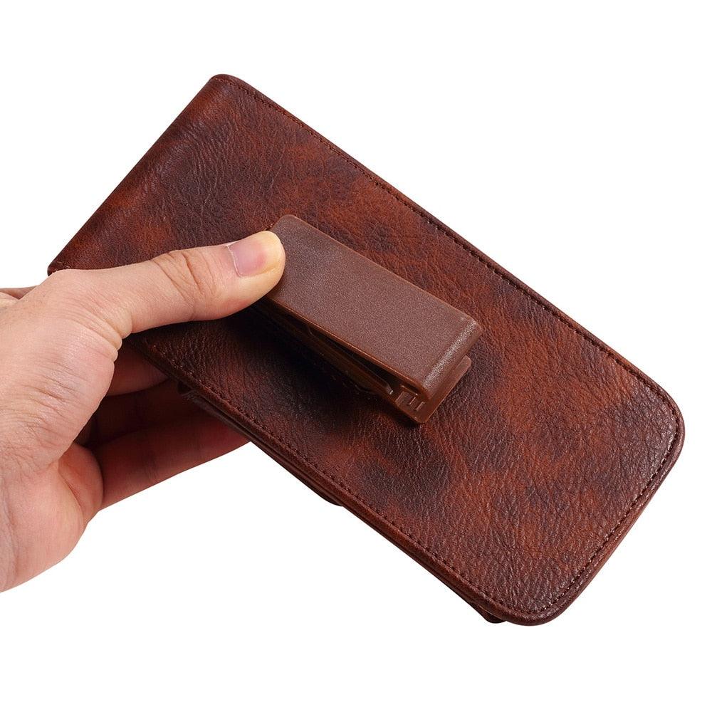 Universal Leather Case for iPhone Mens PU Leather Vertical Case with Belt Clip for iPhone Waist Pack Belt Clip Bag for 3.5-6.3" Mobile Phone Pouch Phone Cover
