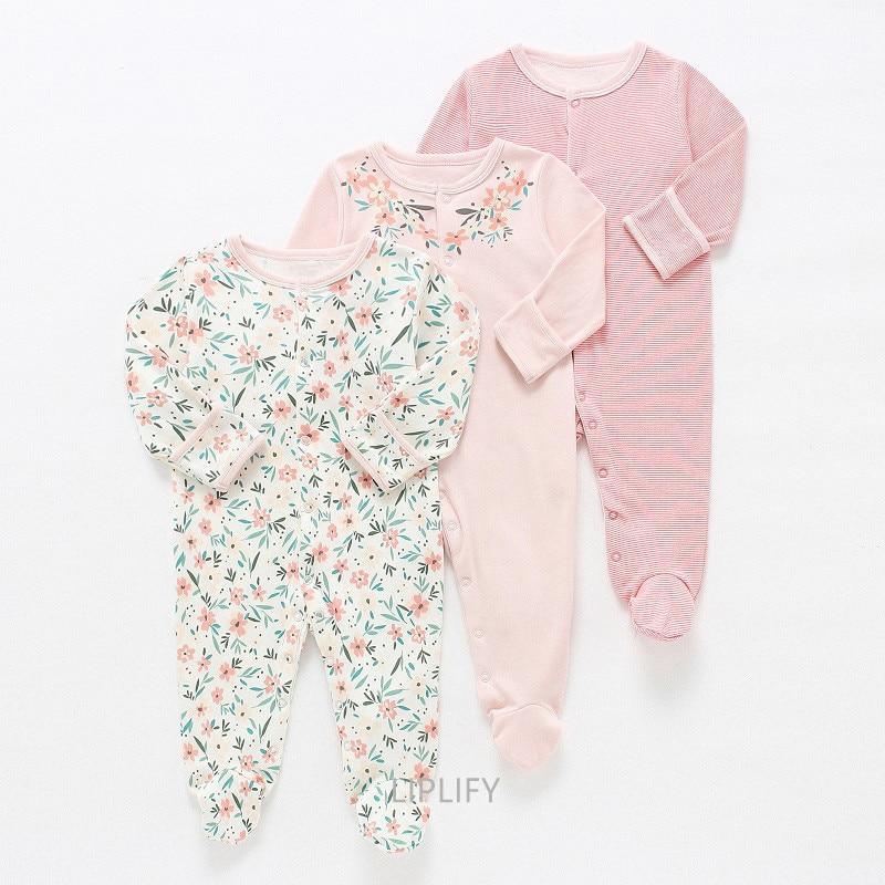 3Pcs Baby unisex Rompers  Long Sleeve Sleep suit Cartoon Jumpsuit Baby Pajamas Stes For Kids Between 0-12Months