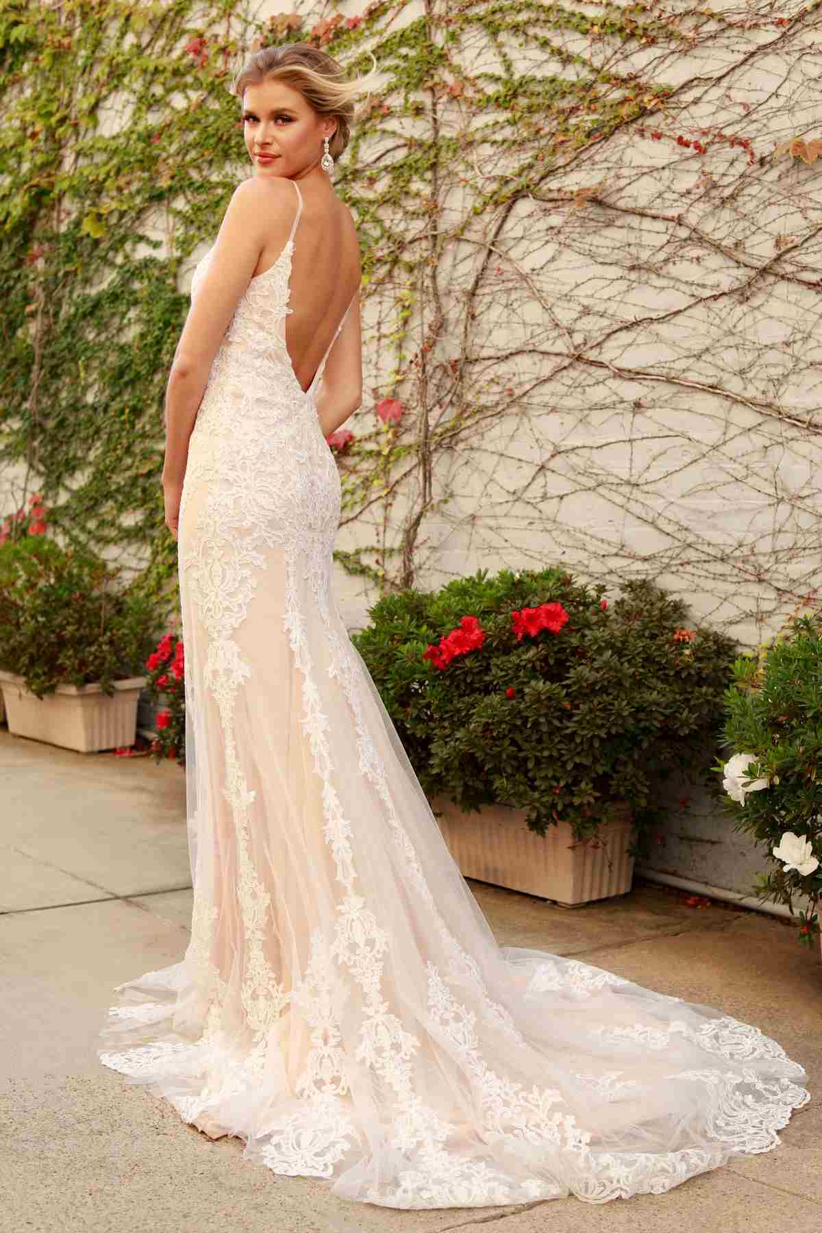 Nox Anabel H494 Spaghetti Strap V-Neckline Long Lace Wedding Gown