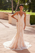 Nox Anabel H494 Spaghetti Strap V-Neckline Long Lace Wedding Gown
