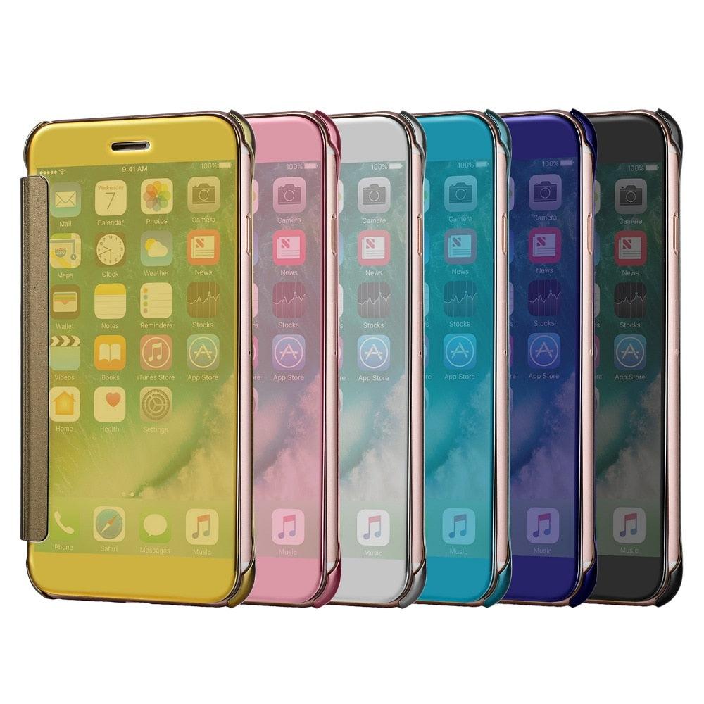 Luxury iphone Flip Case iphone 11 12 13 14 Cover Clear View Windows Mirror Magnetized Simple Closure Unique Flip Phone Stylish Case For iPhone