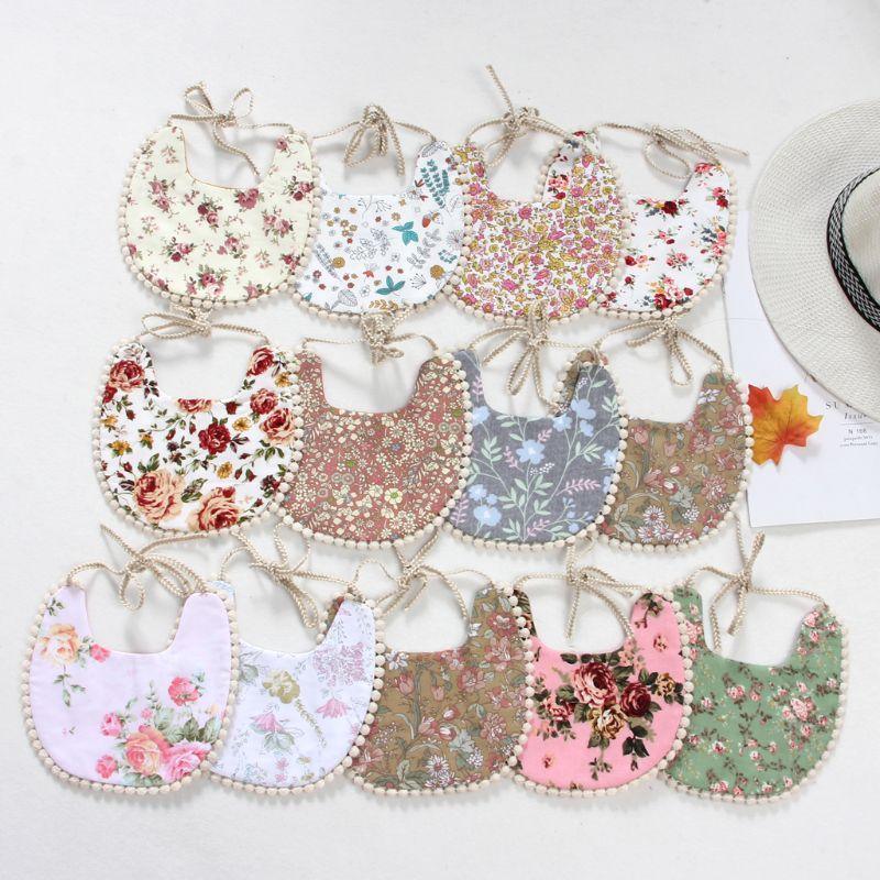Baby Tassel Saliva Towel Floral Vintage Newborn Double Side Bandana Bibs For Boys And Girls
