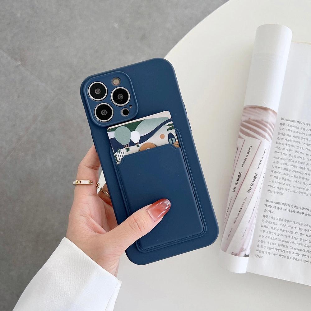 Soft Silicone Card Phone Case for IPhone 13  12 Pro Max Shockproof Protector Cover for IPhone 14 Plus Cases Heavy Duty Solid Slim Lightweight Anti-Shock Cover for iPhone