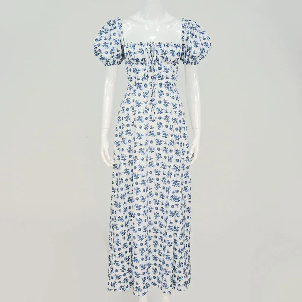 Summer Women Puff Sleeve Floral Printed Dress,Long Dresses,Woman Clothing,Dress Women,Women's Elegant Dresses,Sexy Costume Women