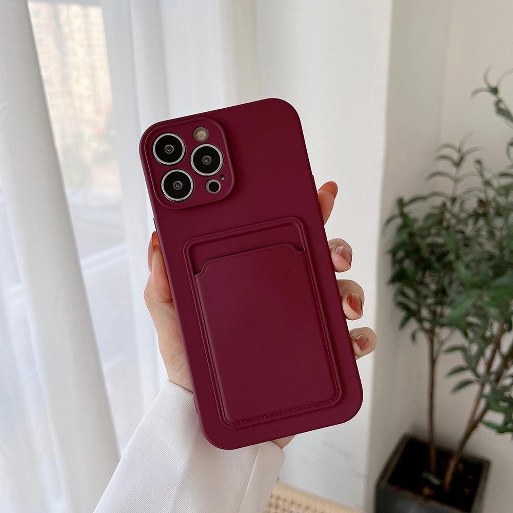 Soft Silicone Card Phone Case for IPhone 13  12 Pro Max Shockproof Protector Cover for IPhone 14 Plus Cases Heavy Duty Solid Slim Lightweight Anti-Shock Cover for iPhone