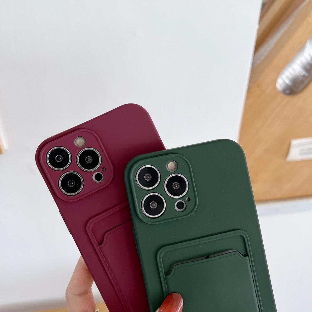 Soft Silicone Card Phone Case for IPhone 13  12 Pro Max Shockproof Protector Cover for IPhone 14 Plus Cases Heavy Duty Solid Slim Lightweight Anti-Shock Cover for iPhone