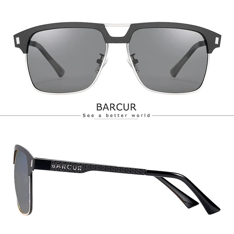 BARCUR Polarized Men’s Sunglasses – Fashionable Square Stainless Steel Frame UV400 Protection Anti-Reflective Outdoor Sports & Driving Eyewear – Original Design Casual Style with Premium Polycarbonate Lenses