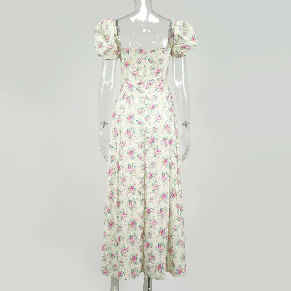 Summer Women Puff Sleeve Floral Printed Dress,Long Dresses,Woman Clothing,Dress Women,Women's Elegant Dresses,Sexy Costume Women