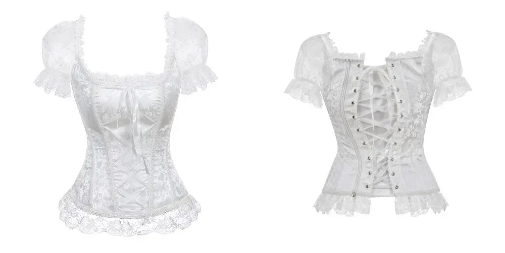 Fashion Princess Style Women Lingerie Bodyshaper Bridal Corset Bustier Tops For Women Short-Sleeve Lace Up Corselet Plus Size