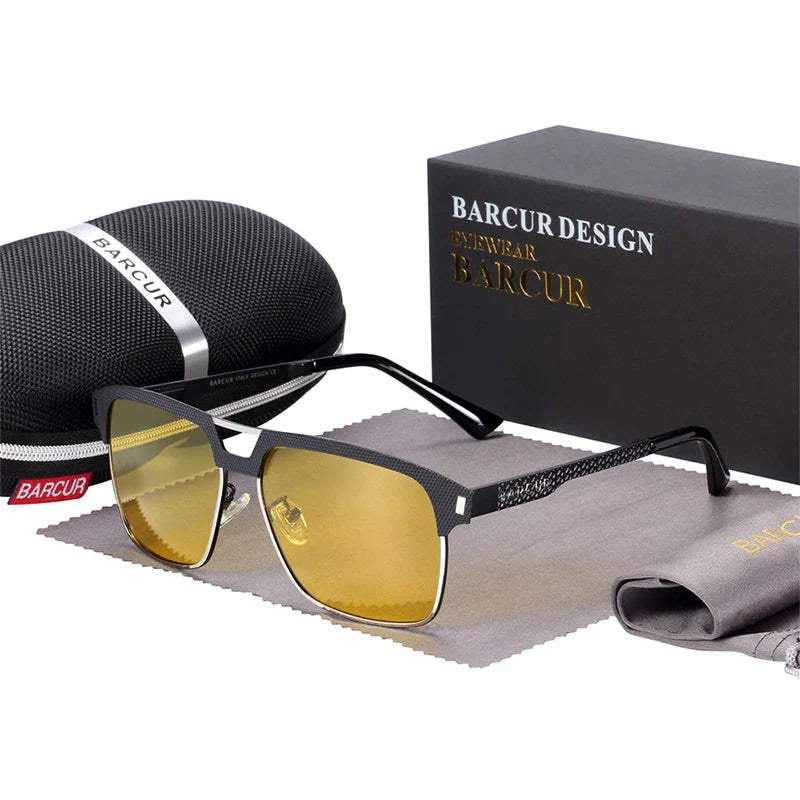 BARCUR Polarized Men’s Sunglasses – Fashionable Square Stainless Steel Frame UV400 Protection Anti-Reflective Outdoor Sports & Driving Eyewear – Original Design Casual Style with Premium Polycarbonate Lenses