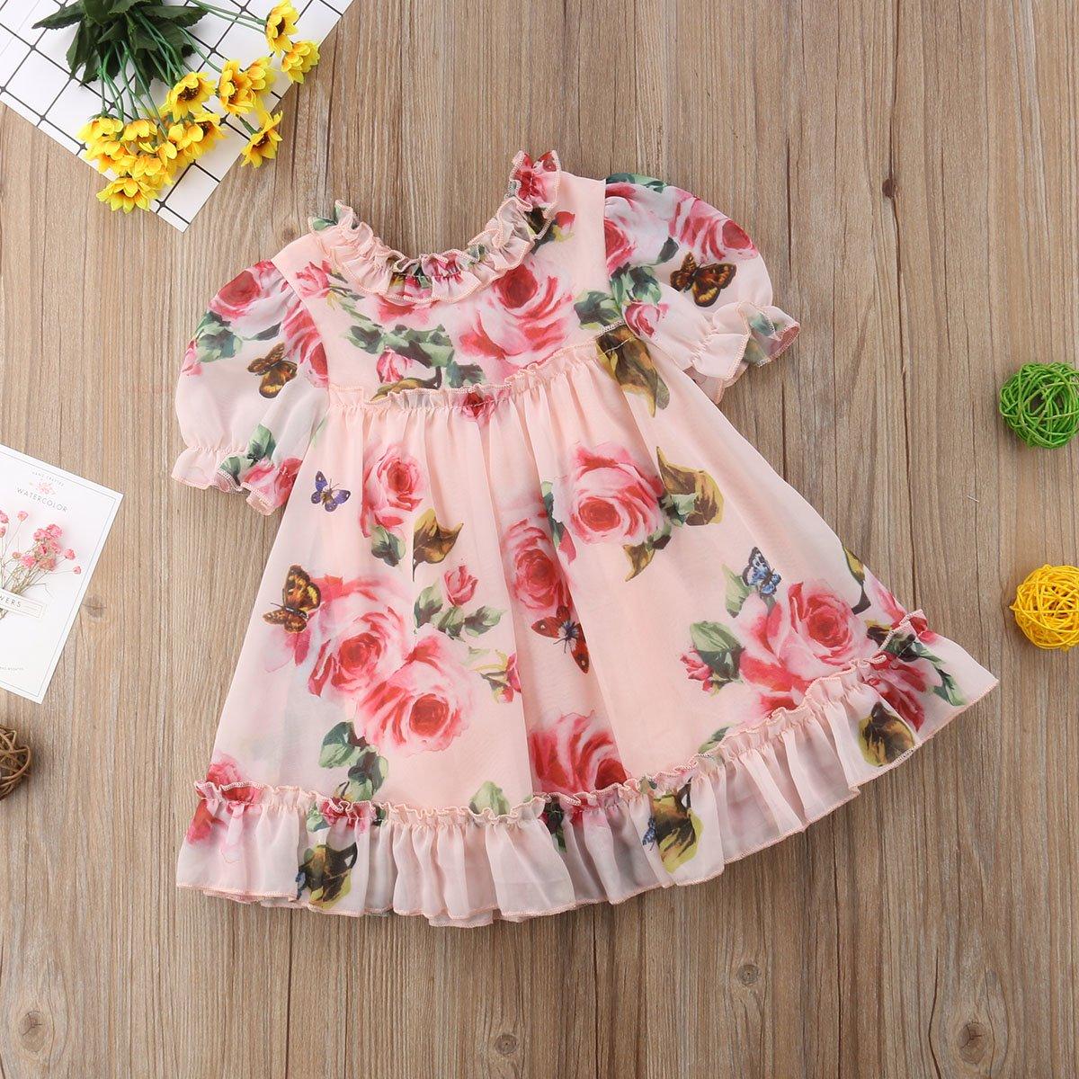 Floral Tulle Dress Kid Baby Girl Flower Puff Sleeve Princess  Wedding Party Pageant Children Dress For All Occasion