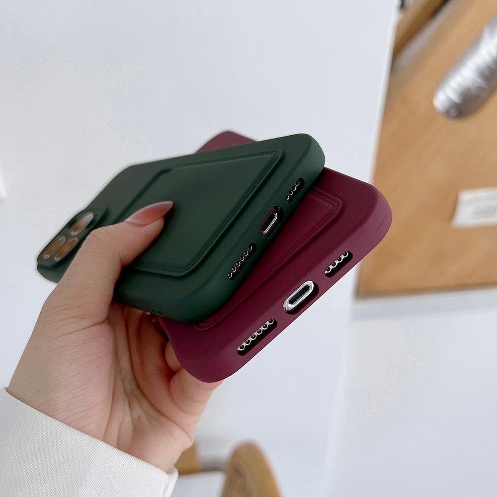 Soft Silicone Card Phone Case for IPhone 13  12 Pro Max Shockproof Protector Cover for IPhone 14 Plus Cases Heavy Duty Solid Slim Lightweight Anti-Shock Cover for iPhone