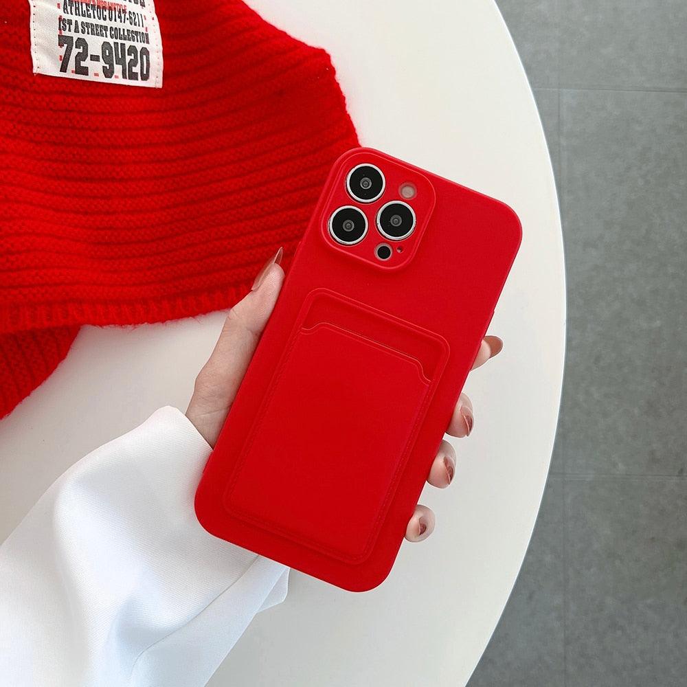 Soft Silicone Card Phone Case for IPhone 13  12 Pro Max Shockproof Protector Cover for IPhone 14 Plus Cases Heavy Duty Solid Slim Lightweight Anti-Shock Cover for iPhone