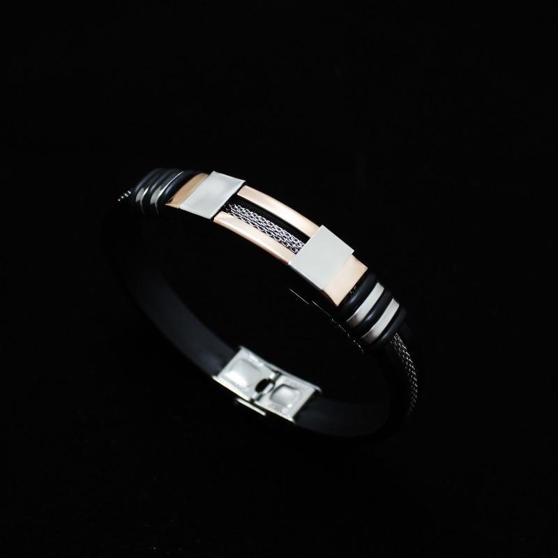 Stainless Steel Silicone Bracelet Men Jewelry Wrist Band Punk Style  Men Rubber Charm Brecelet