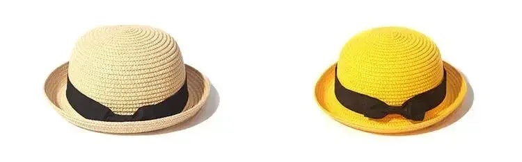 Hats For Women Summer Sun Protection Straw Hat Female Round Top Curled Brim Parent Child Student Sunshade Travel
