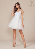 Nox Anabel H846W Short Glitter Sequin Applique White A-Line Dress