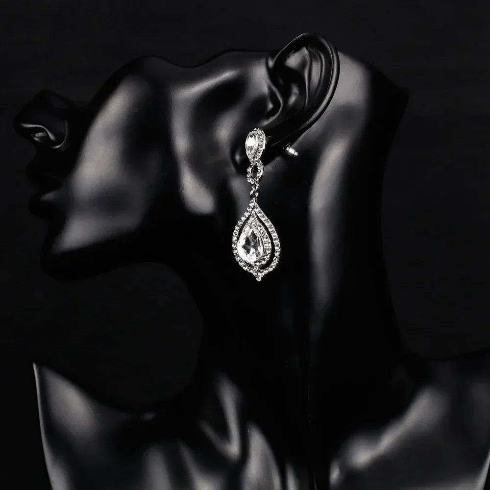 TREAZY Fashion Crystal Wedding Drop Earrings for Women Silver Color Bridal Dangle Earrings Brides Gifts Birthday Party Jewelry