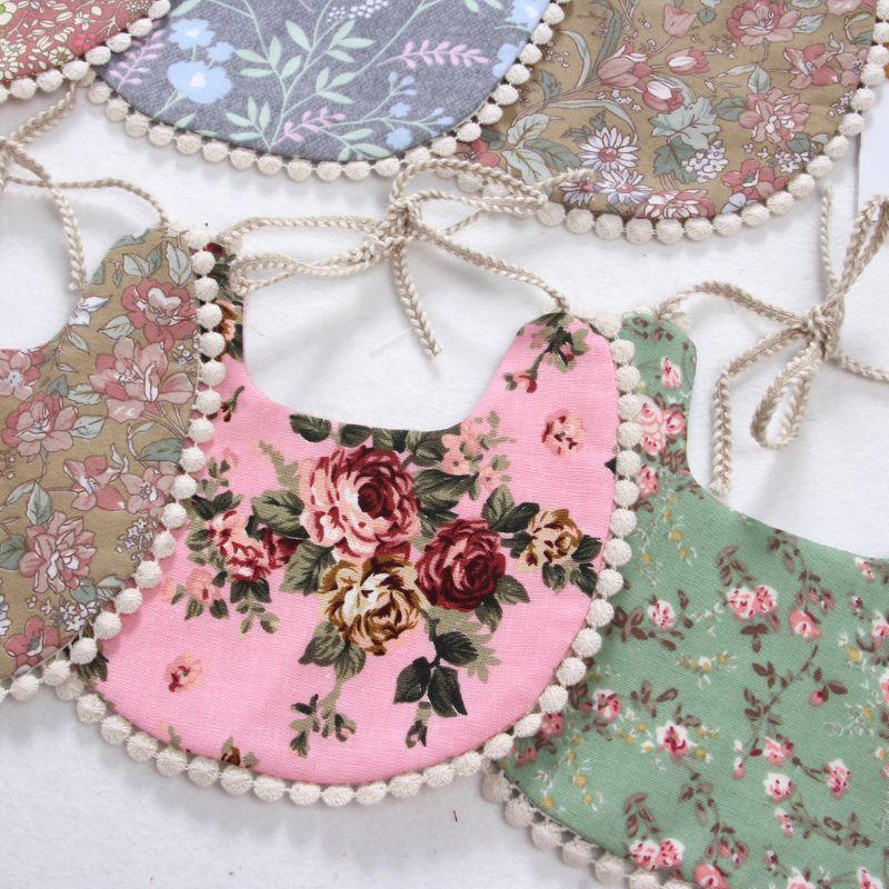 Baby Tassel Saliva Towel Floral Vintage Newborn Double Side Bandana Bibs For Boys And Girls