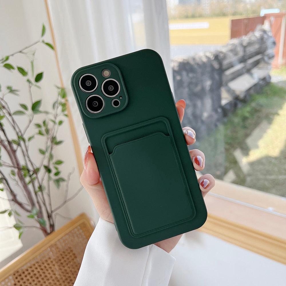 Soft Silicone Card Phone Case for IPhone 13  12 Pro Max Shockproof Protector Cover for IPhone 14 Plus Cases Heavy Duty Solid Slim Lightweight Anti-Shock Cover for iPhone