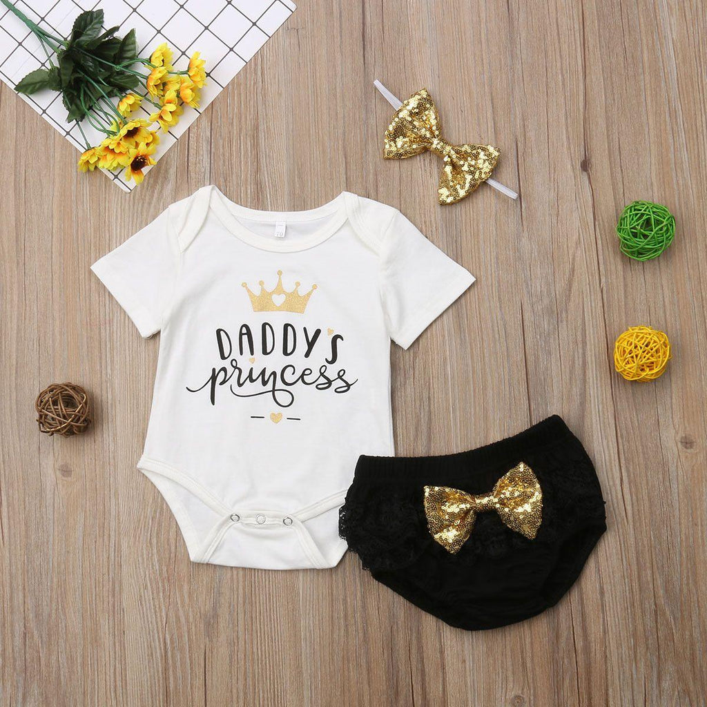 3PCS Cute Newborn Baby Girl Outfits Clothes Tops Bodysuit Shorts Pants Set For Girls  WIth Print Dadys Princess