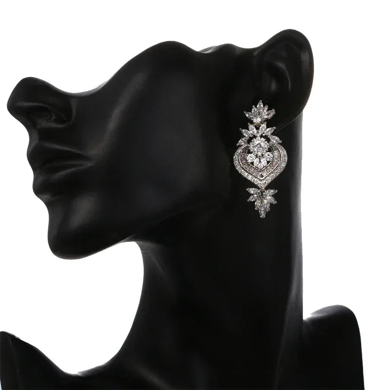 Luxury Floral CZ Drop Earrings – Elegant Statement Jewelry - Femstylo