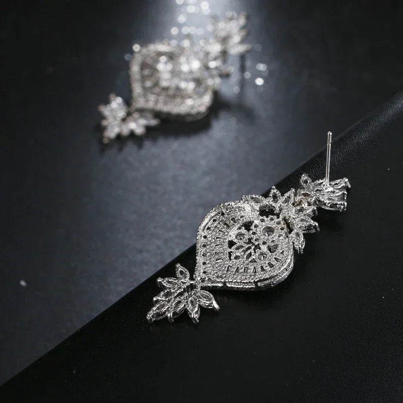 Luxury Floral CZ Drop Earrings – Elegant Statement Jewelry - Femstylo