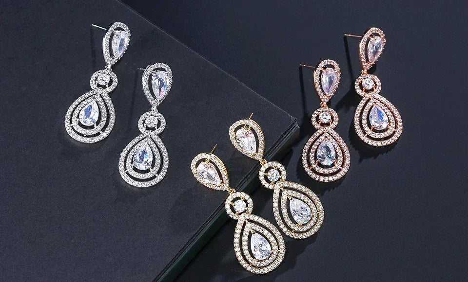 ZAKOL Luxury Water Drop Cubic Zircon Long Dangle Earrings for Women Bridal Wedding Jewelry Dress EP2114