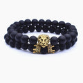 Classic Vintage Elegant Lion Head and Luxury Crown Charm Bracelet Natural Lava Stone Beads Amazing Bracelet Great For Men Fashion Jewelry