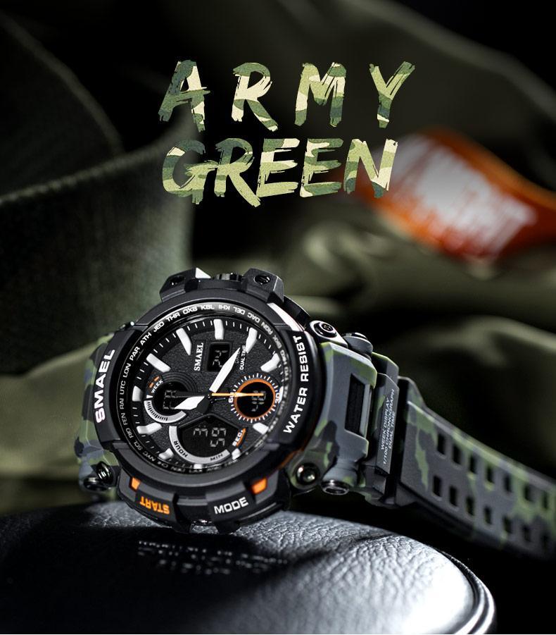 Orange Modern Sport  Waterproof 50M Men Watches With LED Digital Display In Military Armi Relogio Masculino Style