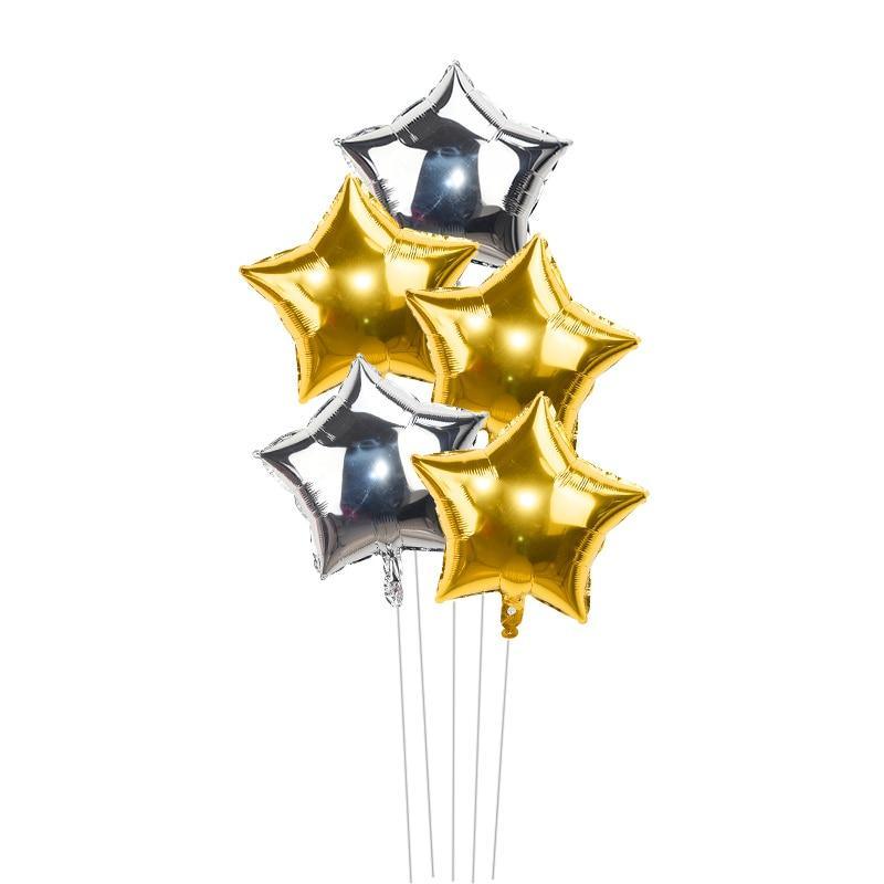 5Pcs 18inch Gold Silver Foil Star Balloon Wedding Balloons for Decoration For Birthdays Baby Children's Kids Birthday Party Wendings Luxury Pentagram Balloons