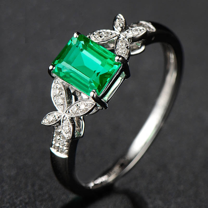 0.7ct Natural Emerald Wedding Ring 18k Gold Women's
