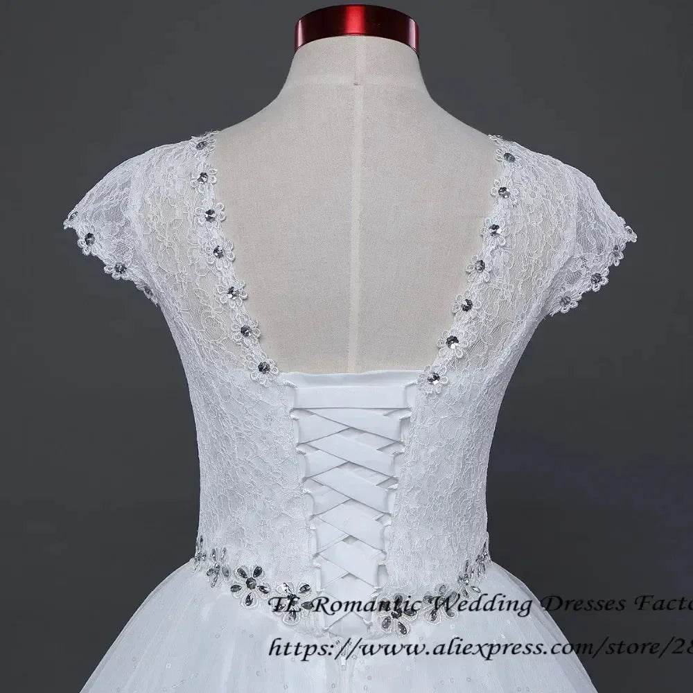 Plus size Vestidos De Novia Real Photo Red pure White Lace O-neck Sequins Wedding Dresses Cheap Princess Bride Gowns Frock HS587