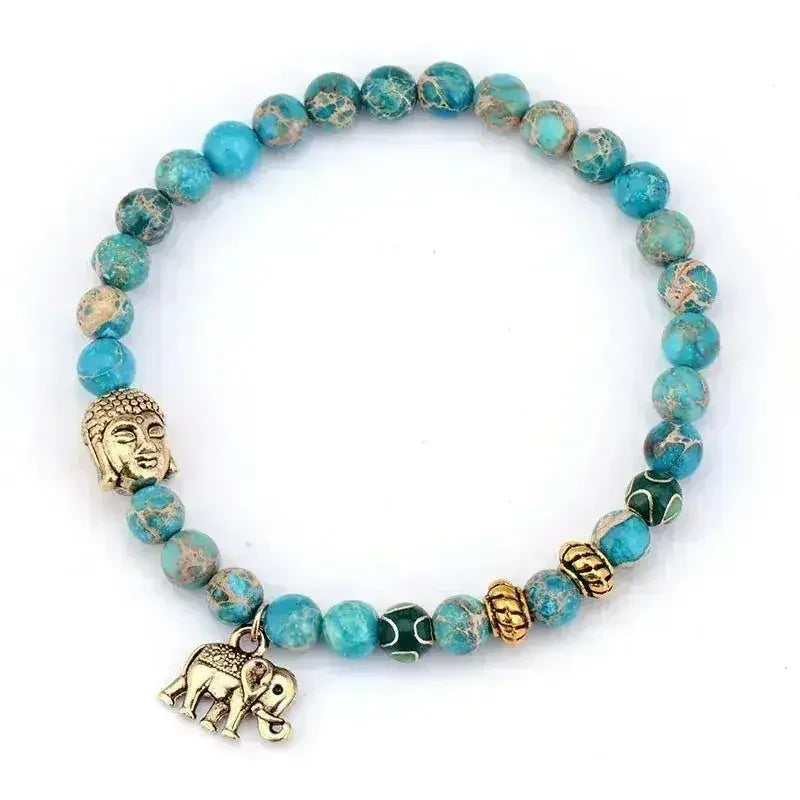 Elephant & Buddha Bracelet – Natural Stone Meditation | 6mm Beads