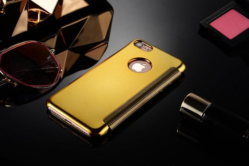 Luxury iphone Flip Case iphone 11 12 13 14 Cover Clear View Windows Mirror Magnetized Simple Closure Unique Flip Phone Stylish Case For iPhone