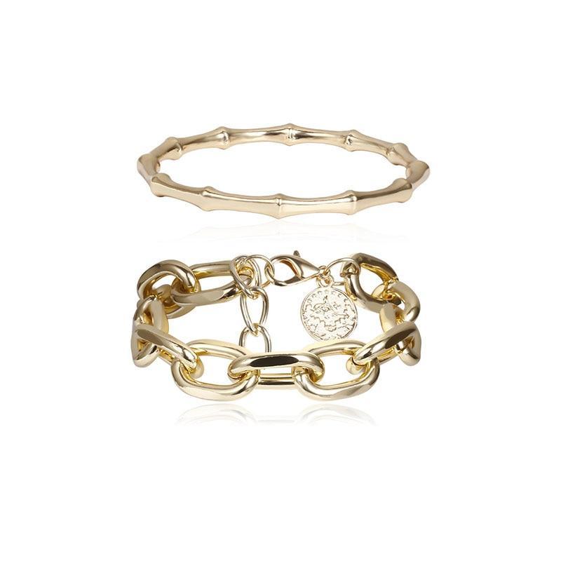 Luxury Modern New Gold Color Metal Chain Link Creative Bamboo Bracelet Bangle 2020 New Fashion Punk Bangle Bracelet Women Set