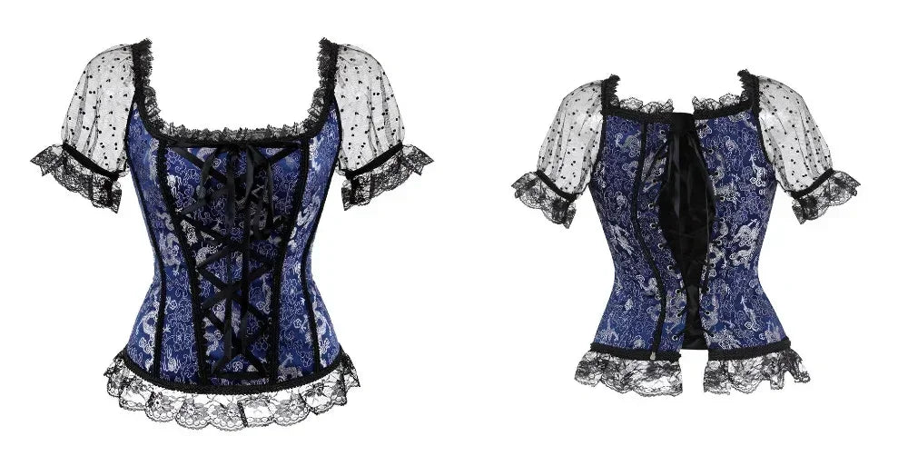 Fashion Princess Style Women Lingerie Bodyshaper Bridal Corset Bustier Tops For Women Short-Sleeve Lace Up Corselet Plus Size