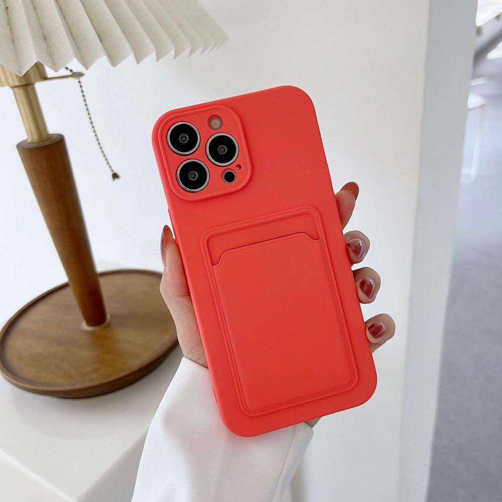 Soft Silicone Card Phone Case for IPhone 13  12 Pro Max Shockproof Protector Cover for IPhone 14 Plus Cases Heavy Duty Solid Slim Lightweight Anti-Shock Cover for iPhone