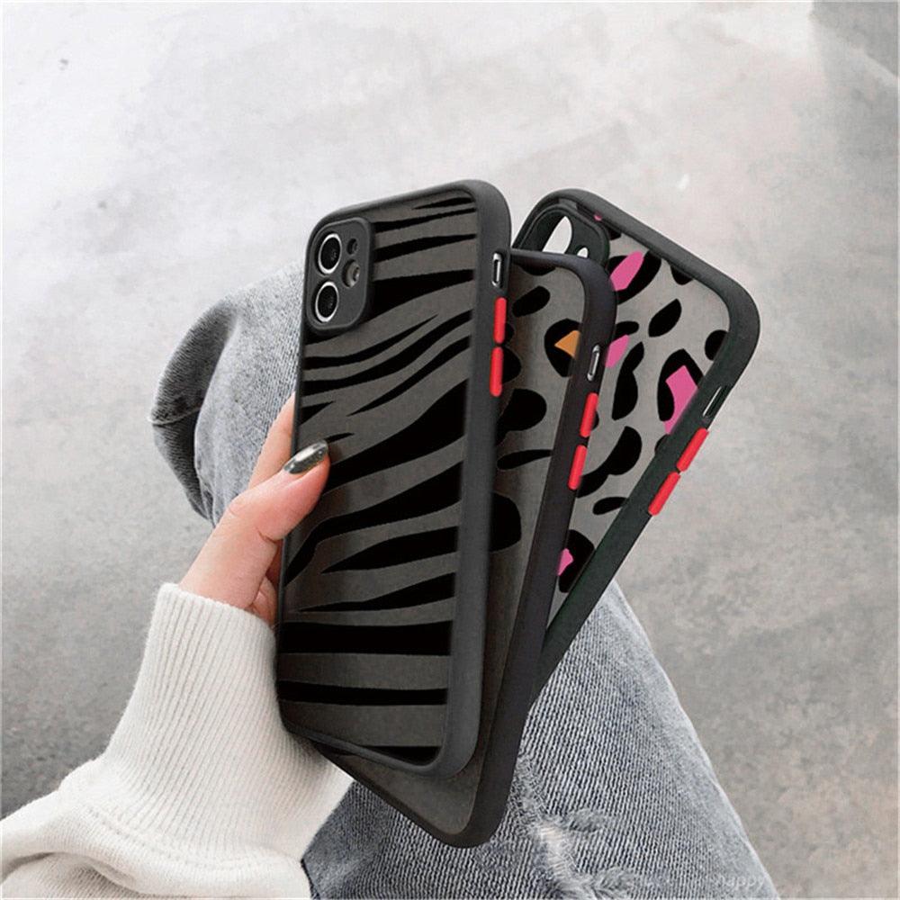 Leopard Print Elegant Pattern Protective Phone Case Translucent Hard Back With Silicone Leopard Pattern Phone Case For Iphone 11 Pro Max 12 13 Mini X Xs Max 7 8 Plus Mobile Phone Protective Case