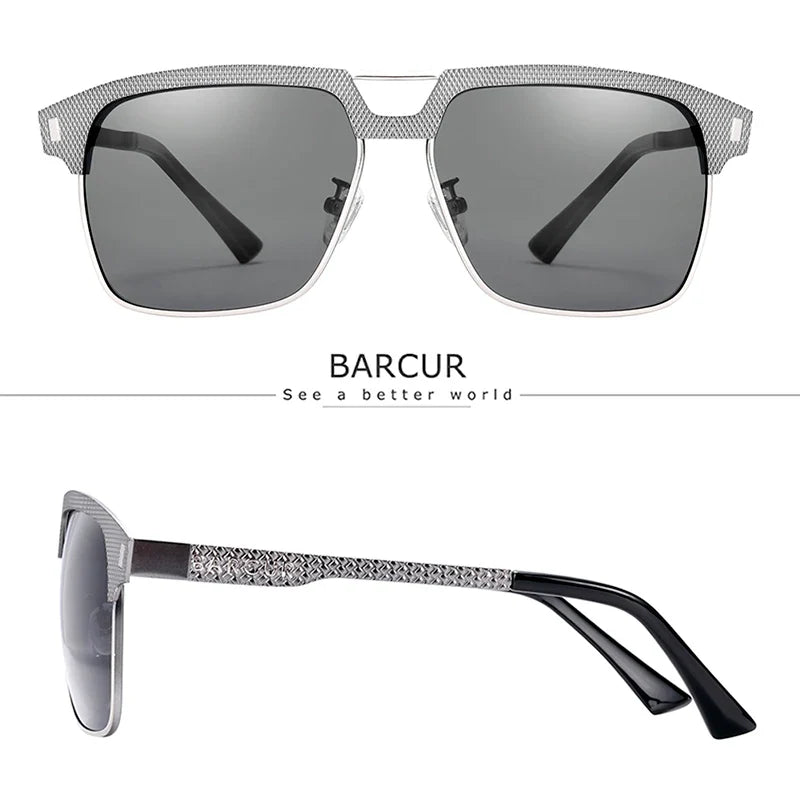 BARCUR Polarized Men’s Sunglasses – Fashionable Square Stainless Steel Frame UV400 Protection Anti-Reflective Outdoor Sports & Driving Eyewear – Original Design Casual Style with Premium Polycarbonate Lenses