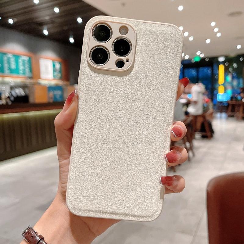 Trendy Slim Leather Case with Full Protection Luxury Leather Textured Case for iPhone 11 12 13 Soft Shockproof Cover Leather Case Compatible with iPhone 12 13 Pro Max Elegant Phone Case