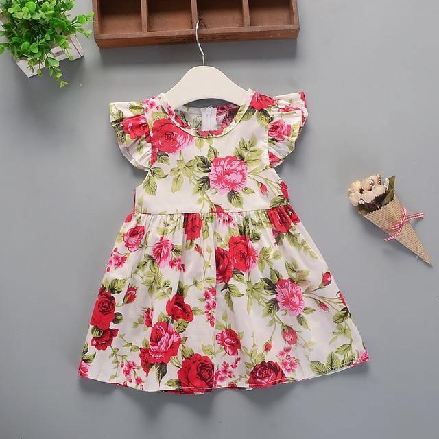 Baby Summer New Children Female Cotton A-Line Dress Kids Clothes Floral Princess Tutu Dresses For Girls