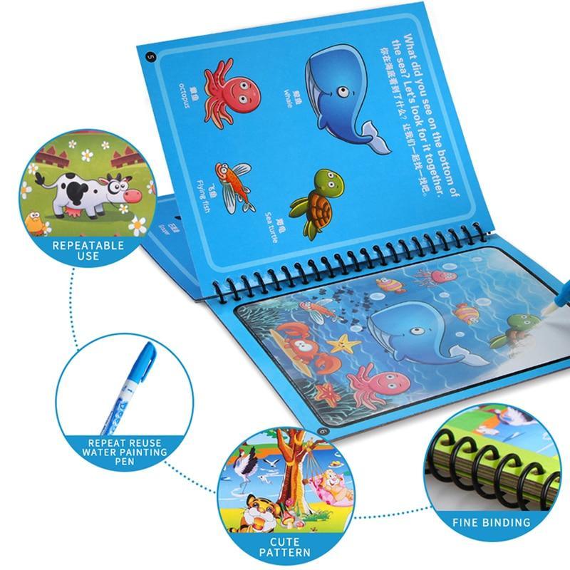 8 Types Montessori Toys Reusable Coloring Book Magic Water Drawing Book Sensory Early Education Toys For Kids