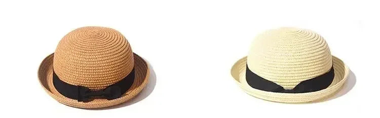 Hats For Women Summer Sun Protection Straw Hat Female Round Top Curled Brim Parent Child Student Sunshade Travel