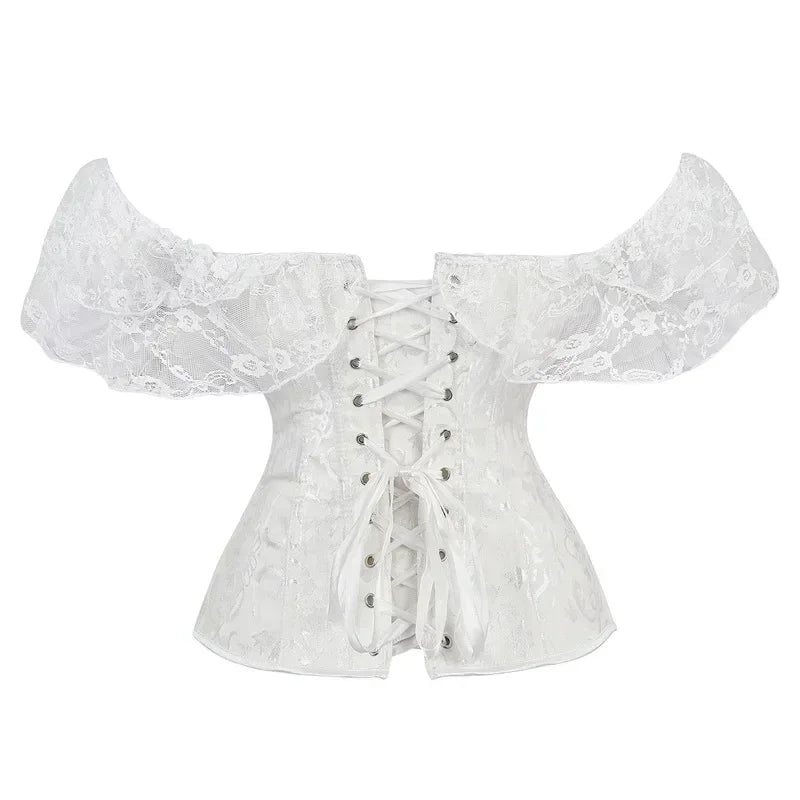 Fashion Princess Style Women Lingerie Bodyshaper Bridal Corset Bustier Tops For Women Short-Sleeve Lace Up Corselet Plus Size