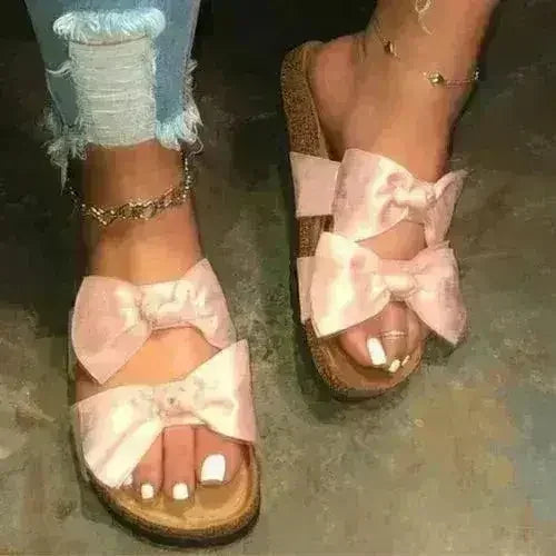 Women Slides 2 Straps Comfy Bow Slide Sandals Pink