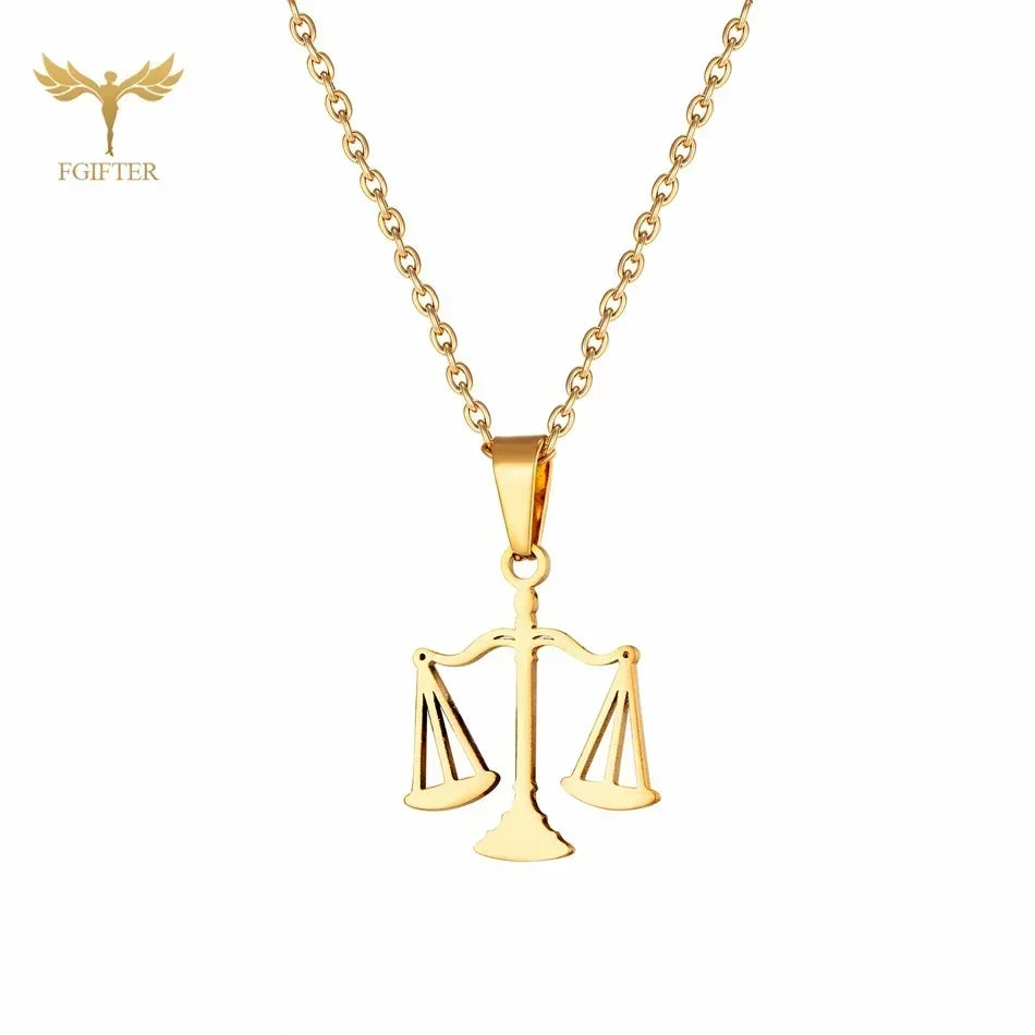 Scale Pendant Necklace Earring Set Stainless Steel Accessories Western Goddess of Justice Scale Symbol of Fairness Woman Jewelry