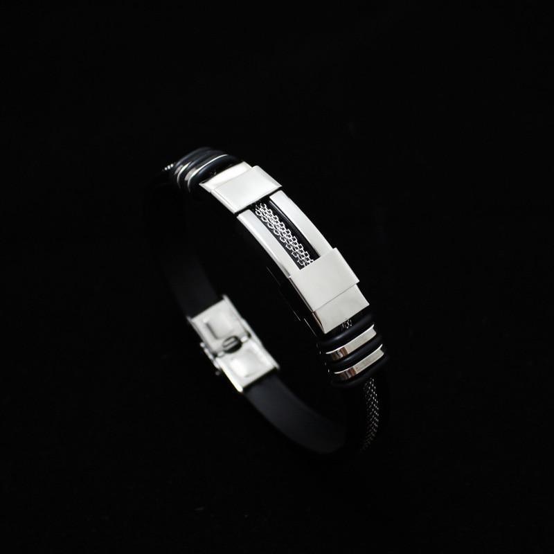 Stainless Steel Silicone Bracelet Men Jewelry Wrist Band Punk Style  Men Rubber Charm Brecelet